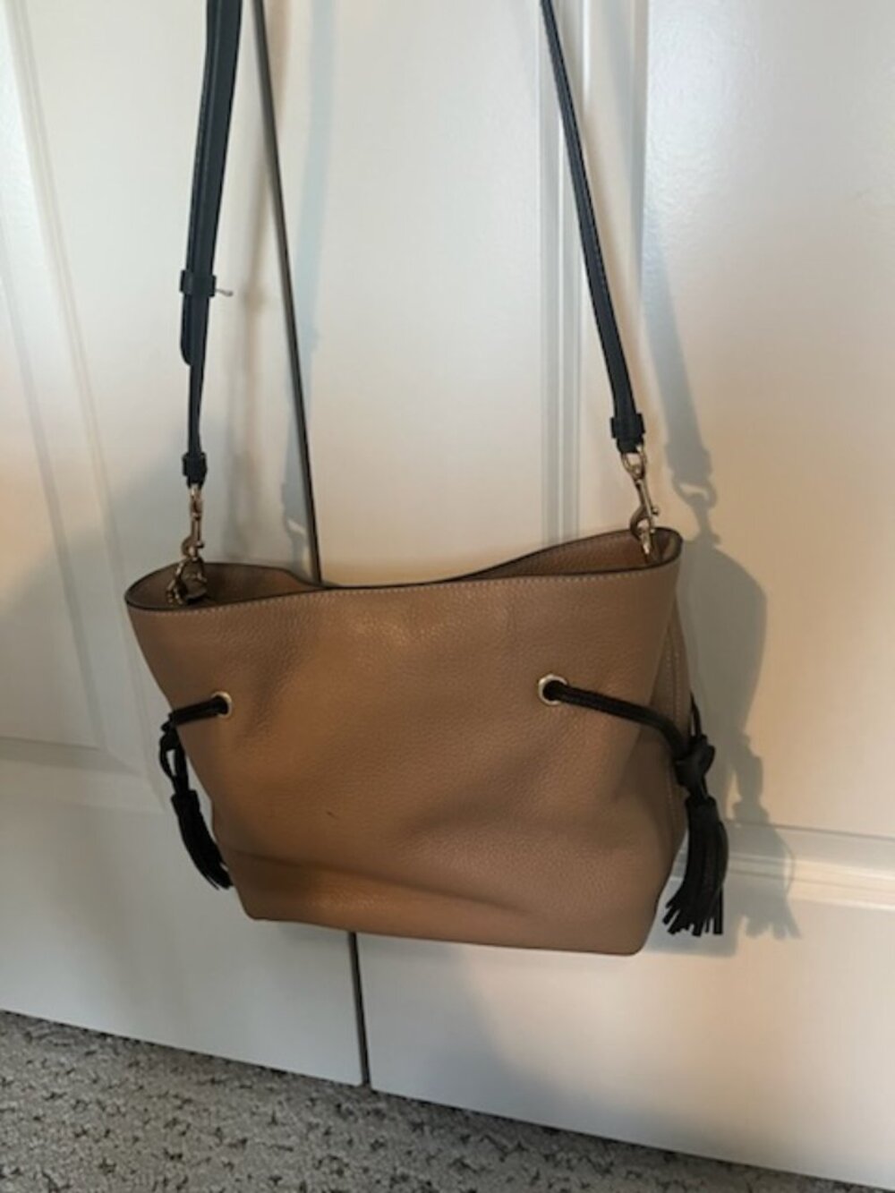 Tan Coach Cross-body purse unique